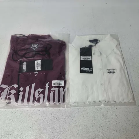 LOT OF APPROXIMATELY 30 BRAND NEW KILLSTAR CLOTHING ITEMS TO INCLUDE MOURNING SHIRTS AND LACE BARDOT TOPS - VARIOUS SIZES