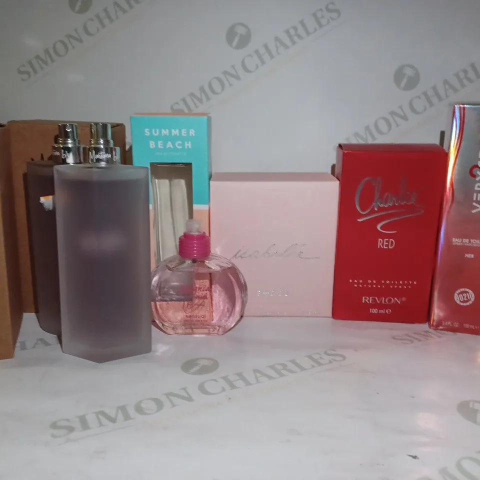 BOX OF APPROX 10 ASSORTED FRAGRANCES TO INCLUDE PORTS ISABELLA EAU DE TOILETTE, CHARLIE RED EAU DE TOILETTE, MONTANA TESTER EAU DE TOILETTE, ETC 