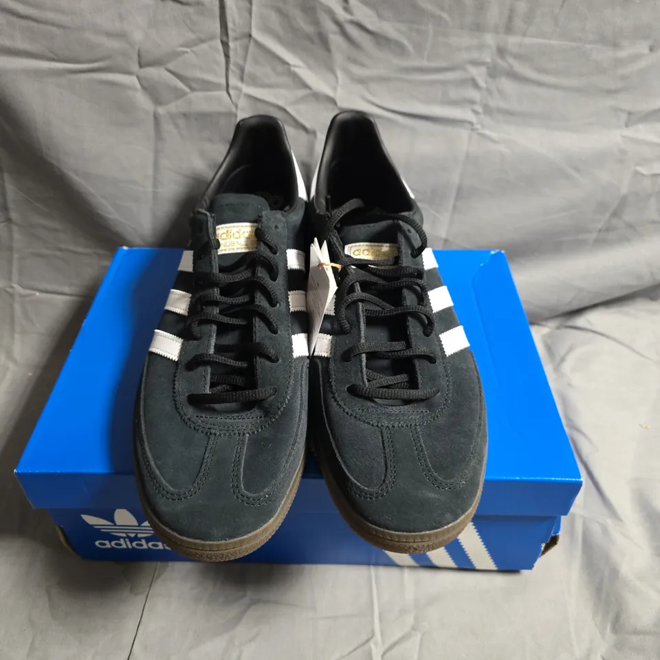 ADIDAS HANDBALL SPEZIAL SNEAKERS – BLACK SUEDE WITH WHITE STRIPES, UK 11 (DB3021)