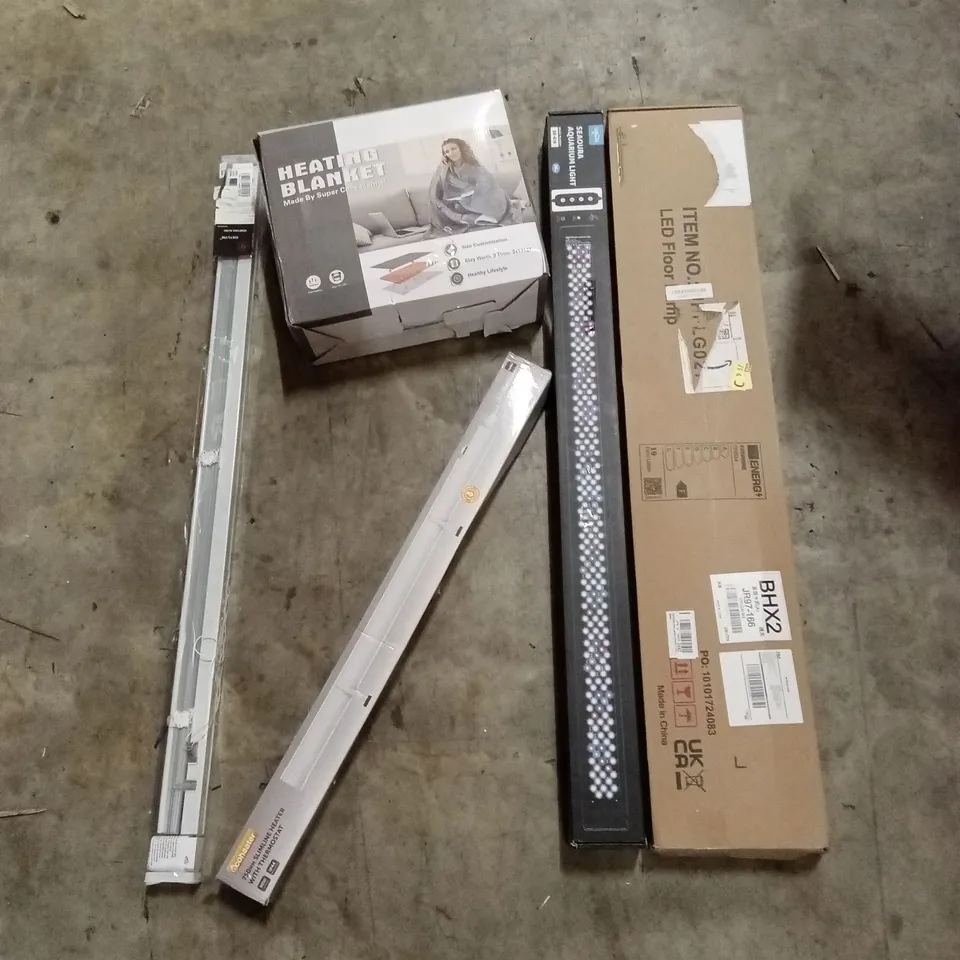 PALLET OF ASSORTED ITEMS TO INCLUDE: LED FLOOR LAMP, AQUARIUM LIGHT, HEATED BLANKET ETC