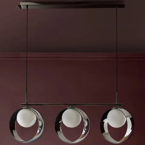 BOXED CHLOE BLACK/SILVER CHROME GLASS 3 BAR ADJUSTABLE PENDANT LIGHT