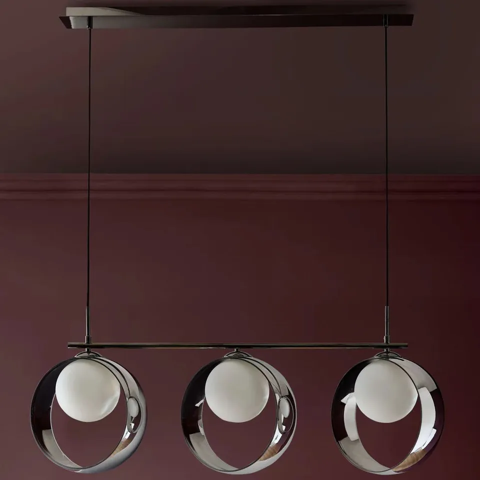 BOXED CHLOE BLACK/SILVER CHROME GLASS 3 BAR ADJUSTABLE PENDANT LIGHT