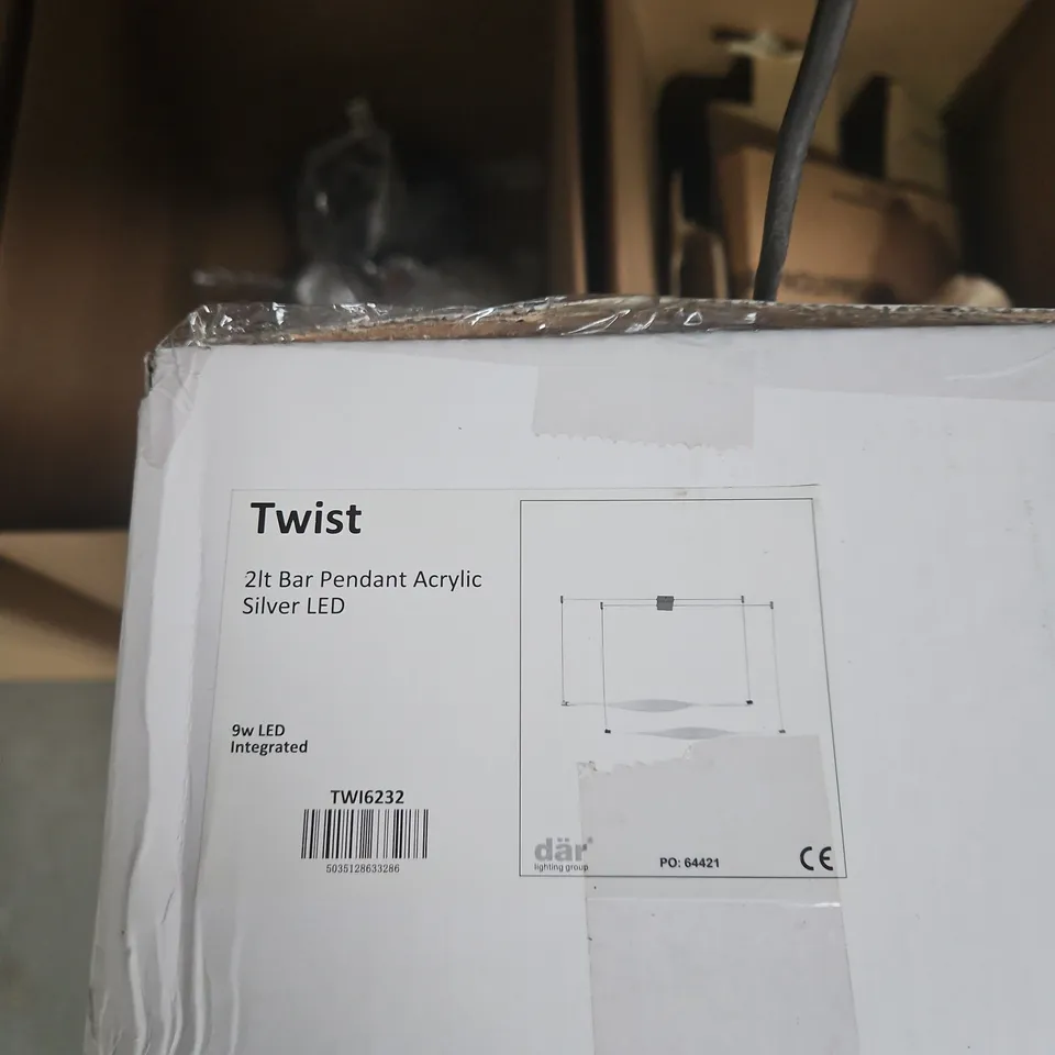 TWIST 2-LIGHT BAR PENDANT - ACRYLIC SILVER LED (BOXED)