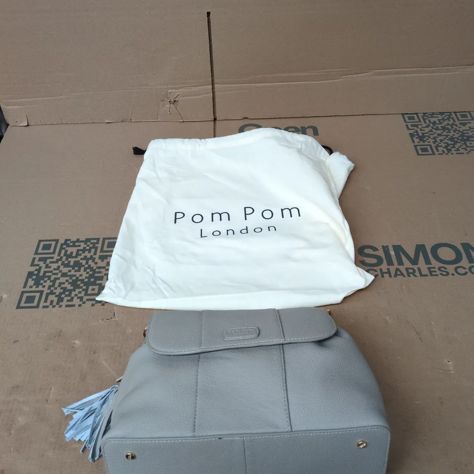 POM POM LONDON GREY PEBBLED LEATHER SHOULDER BAG WITH TASSEL