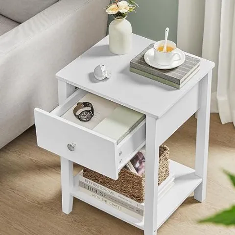 BOXED VASAGLE BAMBOO BEDSIDE TABLE WITH STORAGE DRAWER AND OPEN SHELF LET852W01 