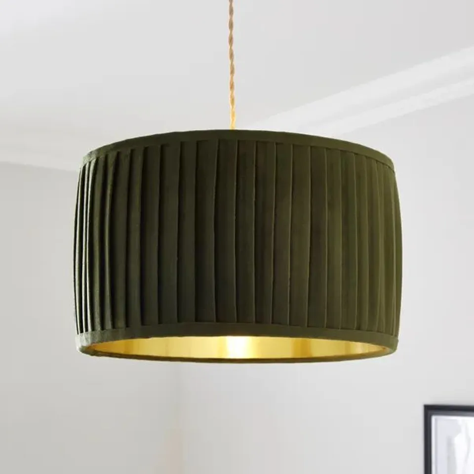 BOXED SAWYER PLEATED VELVET DRUM LAMP SHADE