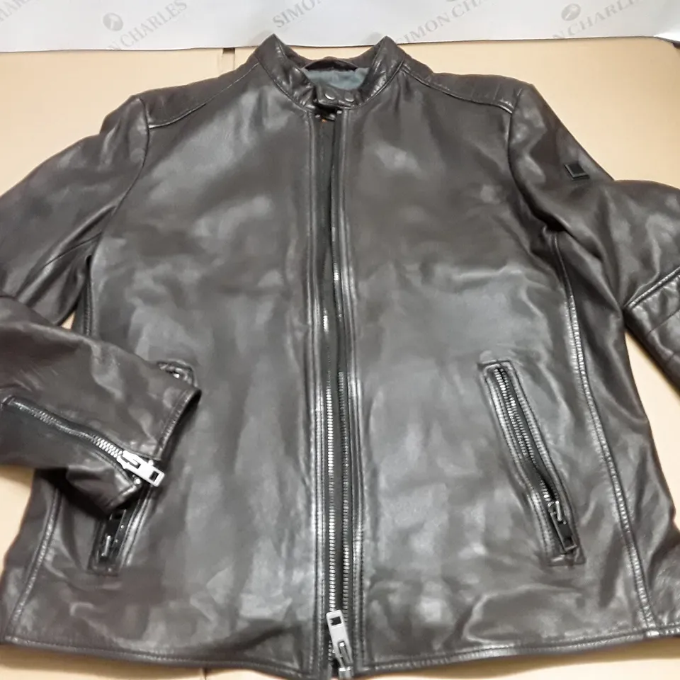 HUGO BOSS BROWN LEATHER JACKET - UK 54