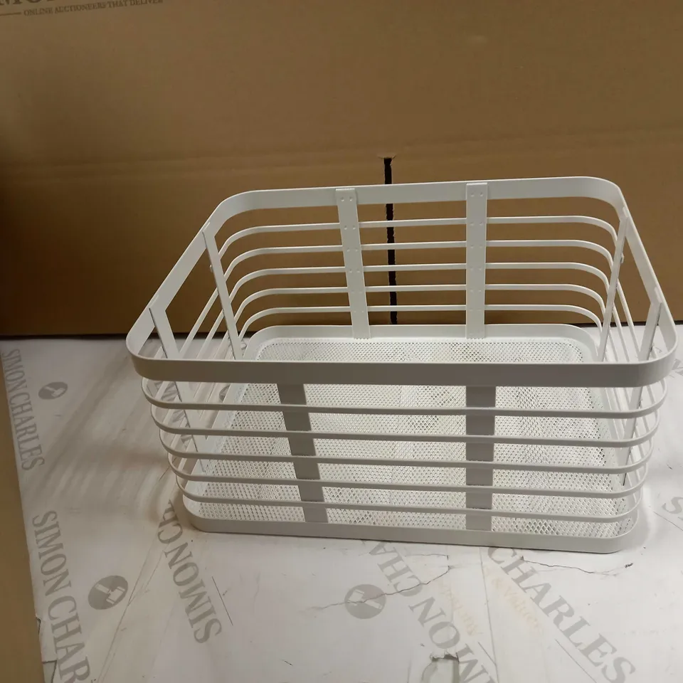 BOX OF APPROX 6 WHITE METAL DECORATIVE/PRACTICAL STORAGE BOXES