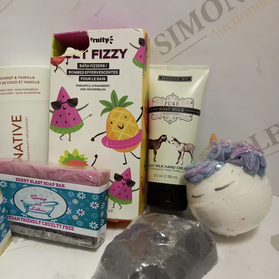 LOT OF APPROX 7 TO INCLUDE CRUELTY FREE VEGAN SOAP , BATHBOMBS , HAND CREAM , ETC