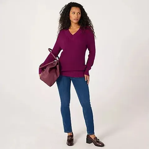RUTH LANGSFORD V NECK COTTON RICH JUMPER - SMALL