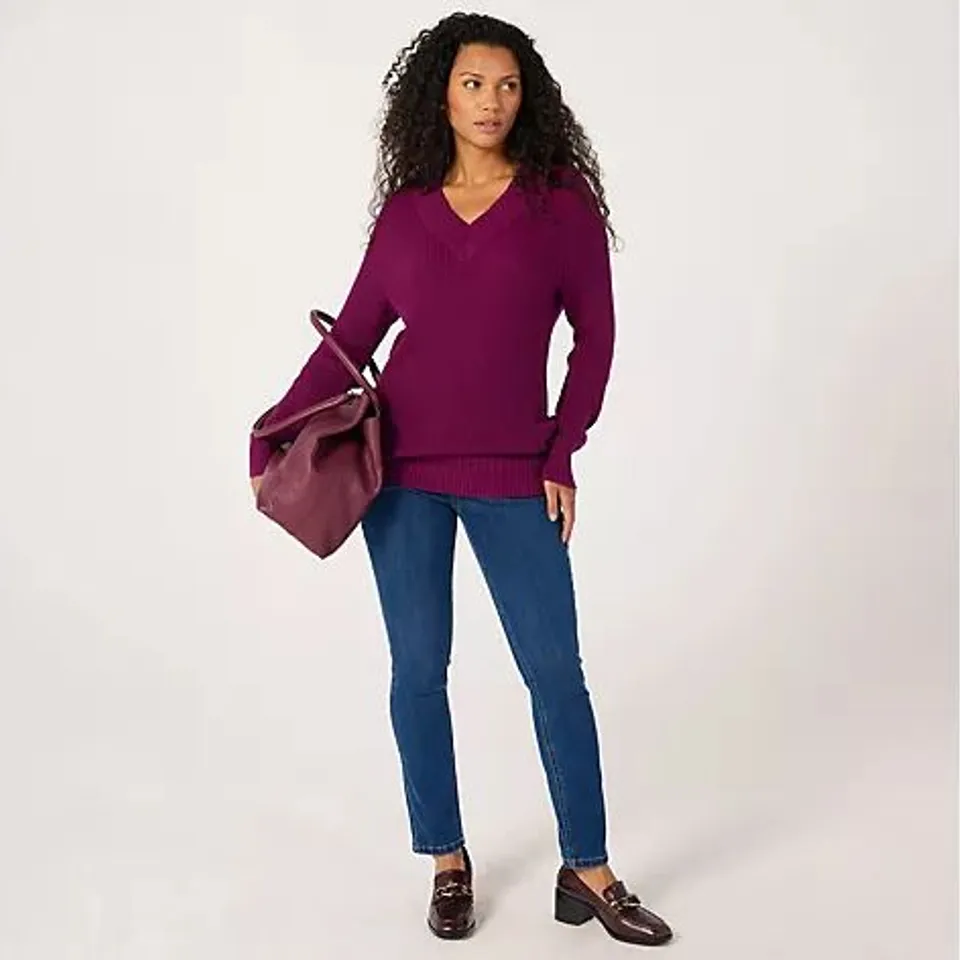 RUTH LANGSFORD V NECK COTTON RICH JUMPER - SMALL 