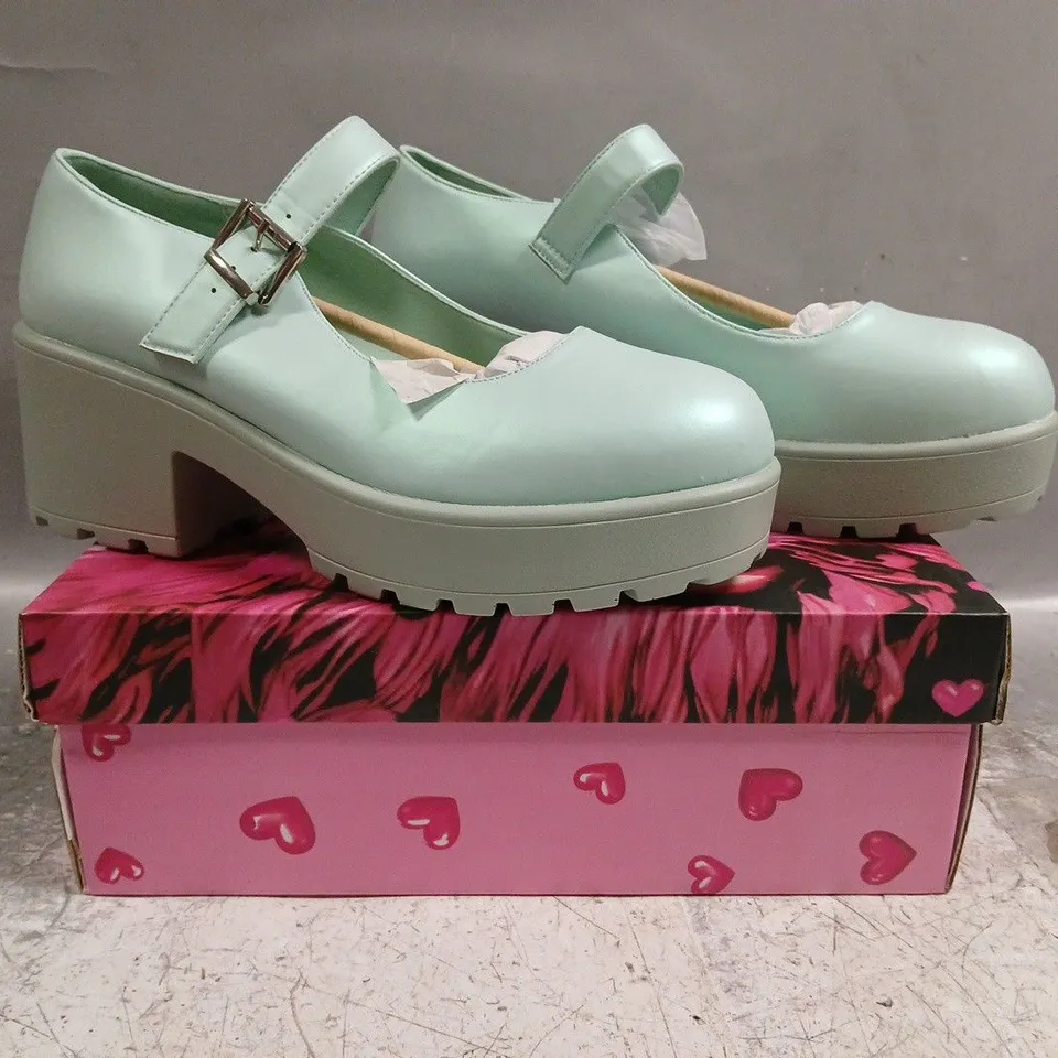 BOXED PAIR OF KOI TIRA PEARL MARY JANES SKY JEWEL EDITION IN BLUE (UNEVEN PAIR)
