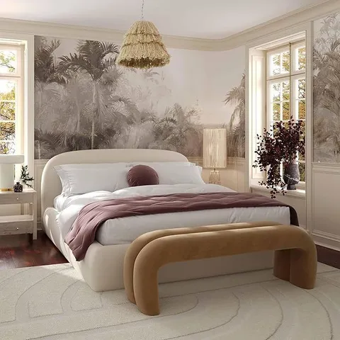 BOXED TOV FURNITURE BARA CREAM TEXTURED VELVET UK KING BED