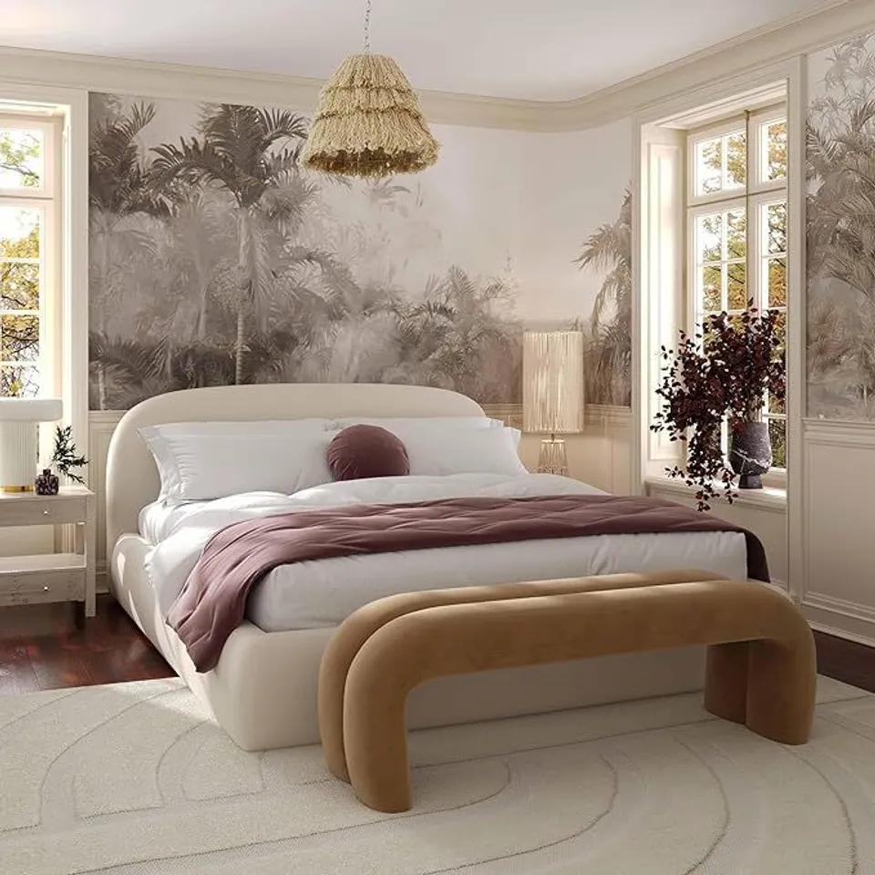 BOXED TOV FURNITURE BARA CREAM TEXTURED VELVET UK KING BED
