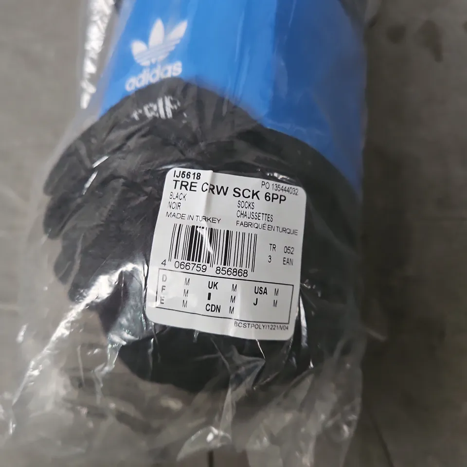 ADIDAS CREW SOCKS 6 PACK – BLACK, UK SIZE M