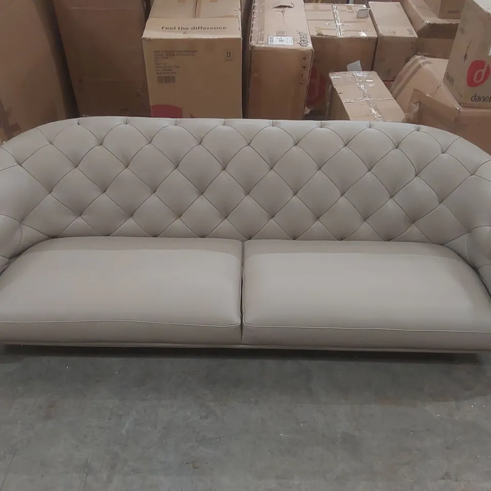 DANETTI LUXE NATURAL GREY LEATHER WITH DARK WOOD 3 SEATER SOFA