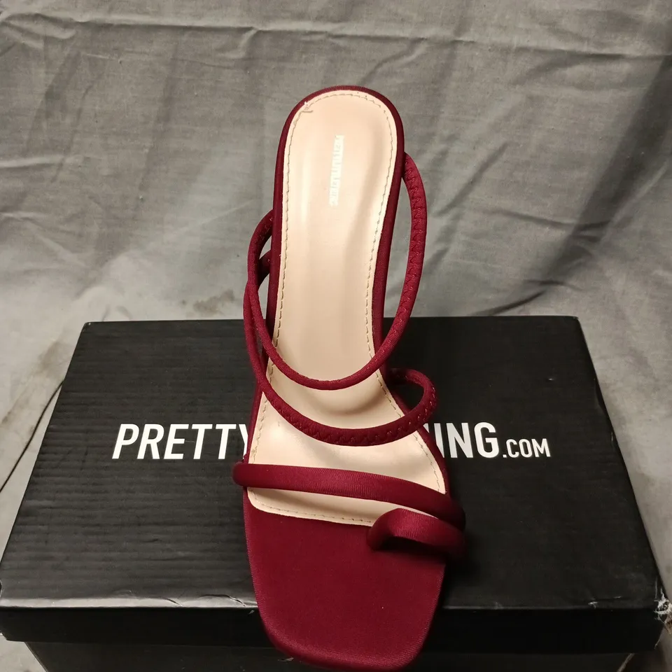 PRETTYLITTLETHING BURGUNDY STRAPPY HIGH-HEELED SANDAL SIZE 5 BOXED