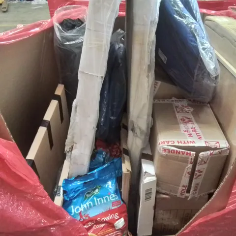 PALLET CONTAINING VARIOUS ASSORTED BOXED HOUSEHOLD ITEMS TO INCLUDE: YOGA MAT, SEED SEWING COMPOST, BEACH TENTS AND LOTS MORE UNMARKED BOXED ITEMS