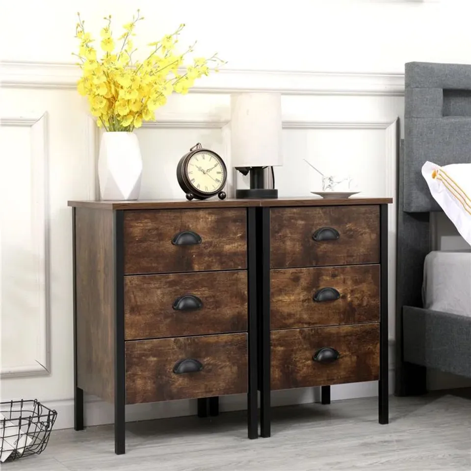 BOXED 3 DRAWER BEDSIDE TABLE - RUSTIC BROWN (1 BOX)