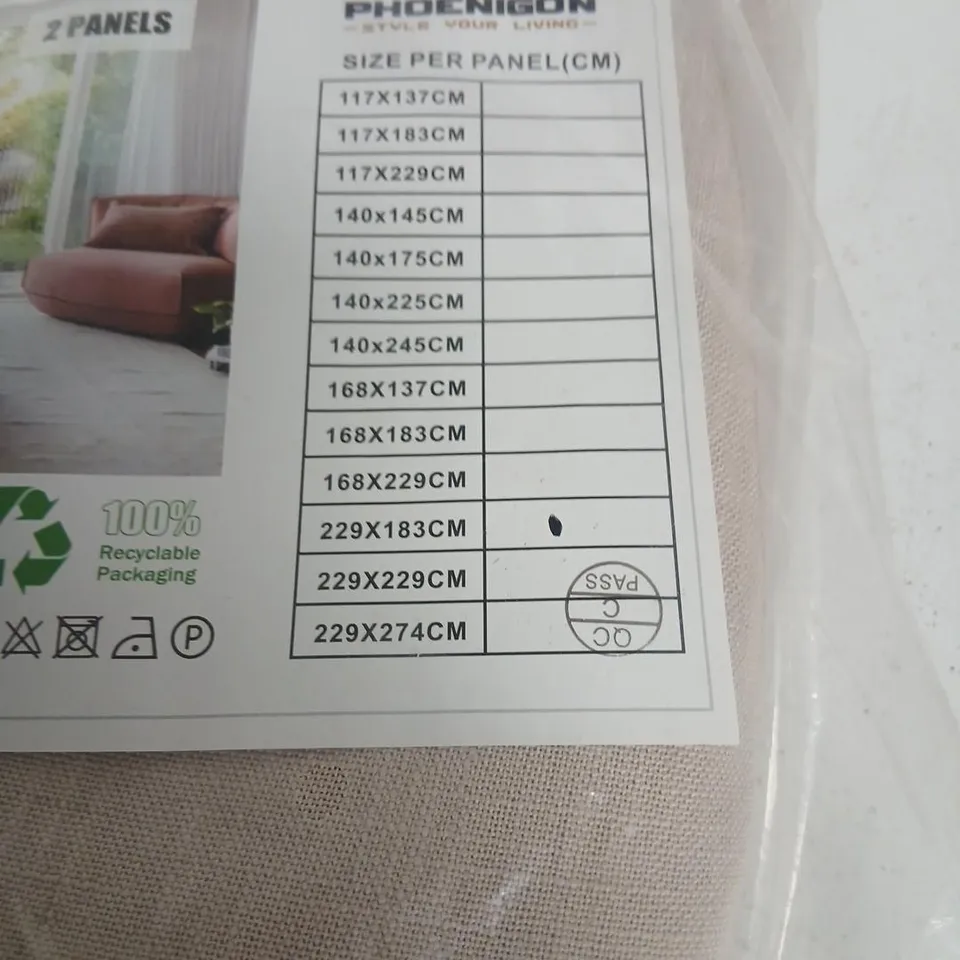 PHOENIGON BEIGE CURTAIN PANELS – 2 PACK WITH METAL GROMMET HEADER (2 PANELS) 229 X 183CM