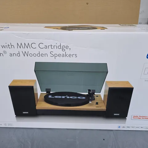 LENCO LS-300WD TURNTABLE WITH BLUETOOTH AND WOODEN SPEAKERS – BOXED