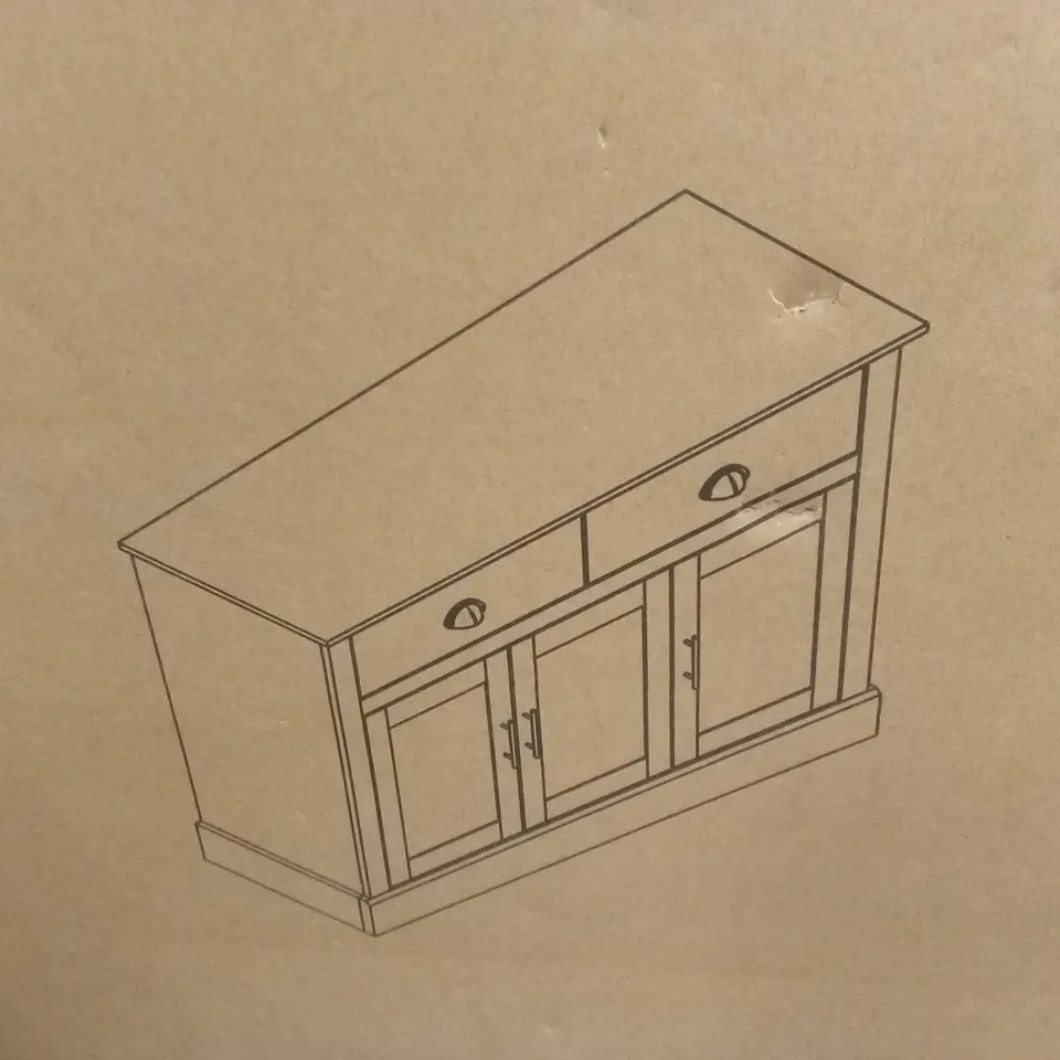 BOXED 3 DOOR 2 DOOR SIDEBOARD - LIGHT GREY/REVIERA EICHI (1 BOX)