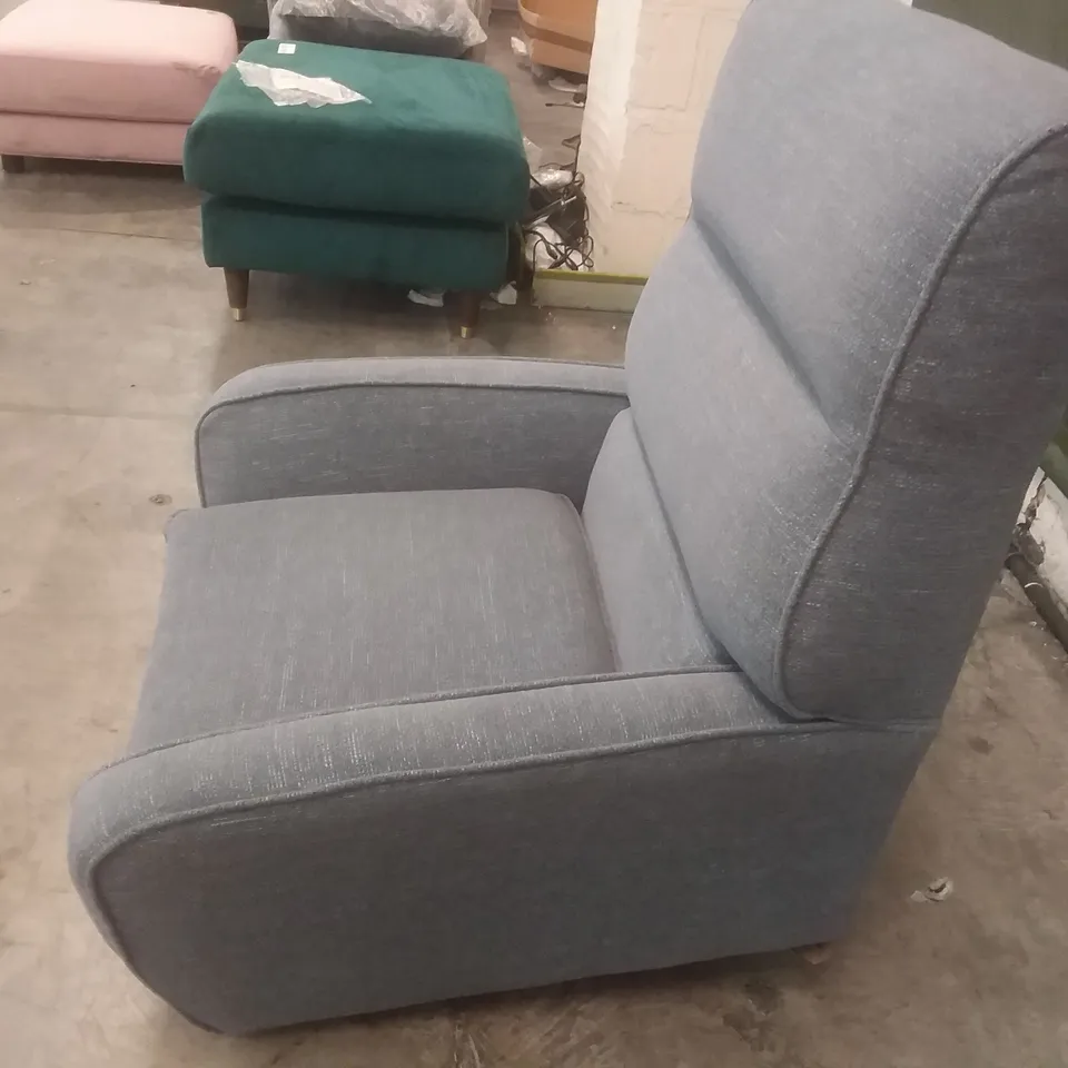 QUALITY BRITISH DESIGNER LOUNGE CO. CARTER CHAIR GREY/BLUE FABRIC