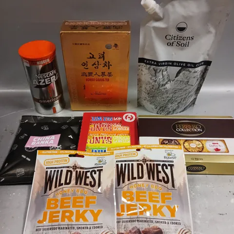 APPROXIMATELY 15 ASSORTED FOOD/DRINK PRODUCTS TO INCLUDE BEEF JERKY, FERRERO COLLECTION, TONY'S CHOCOLATE ETC