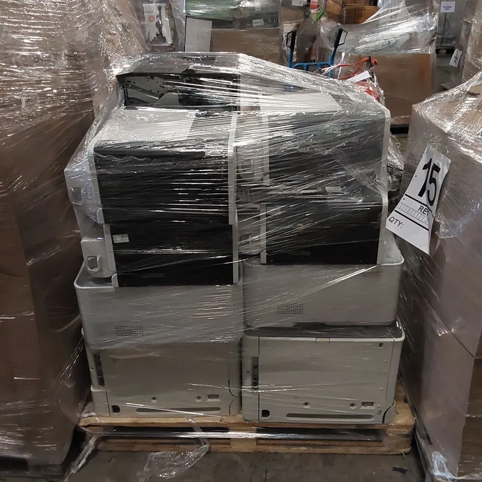 PALLET TO CONTAIN A LARGE QUANTITY OF RICOH PRINTERS 