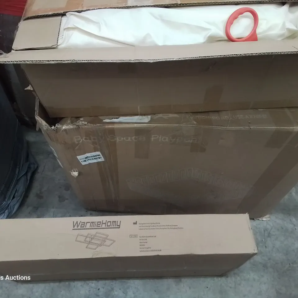 PALLET OF ASSORTED ITEMS TO INCLUDE: PLAYPENS, LED CEILING LIGHT, FOLDING MATTRESS