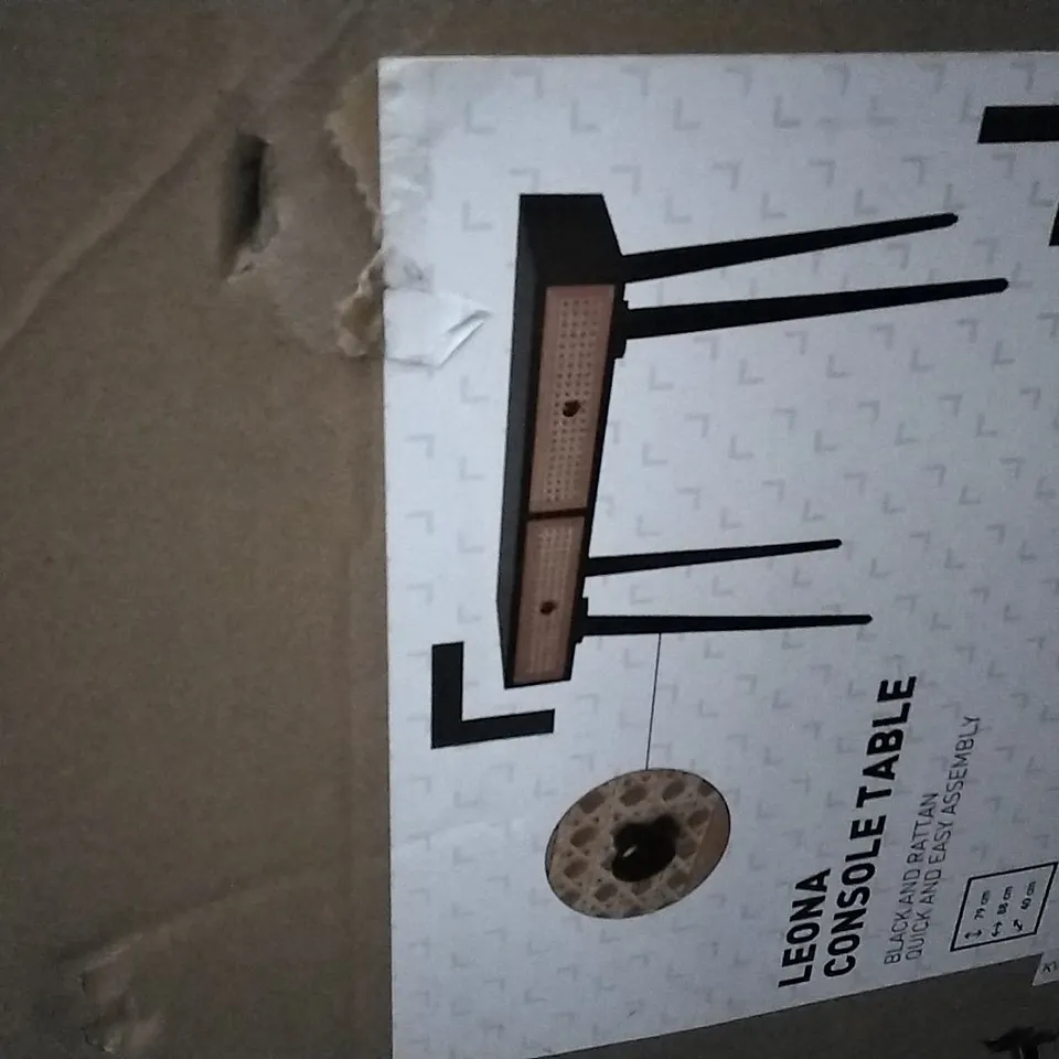 BOXED LEONA CONSOLE TABLE BLACK & RATTAN