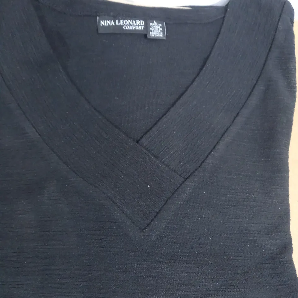 NINA LEONARD V NECK LONG SLEEVE KNIT TOP BLACK LARGE