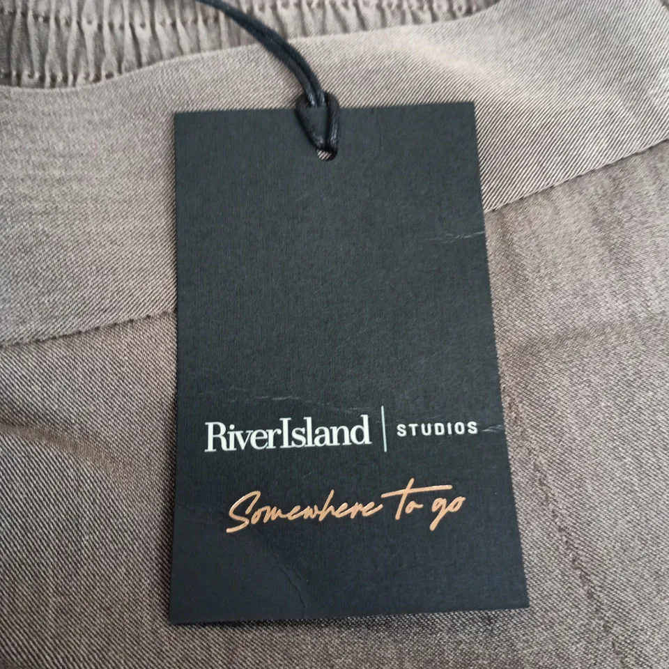 RIVER ISLAND STUDIOS SOMEWHERE TO GO BEIGE ACID CLEANSE TROUSERS, UK 14
