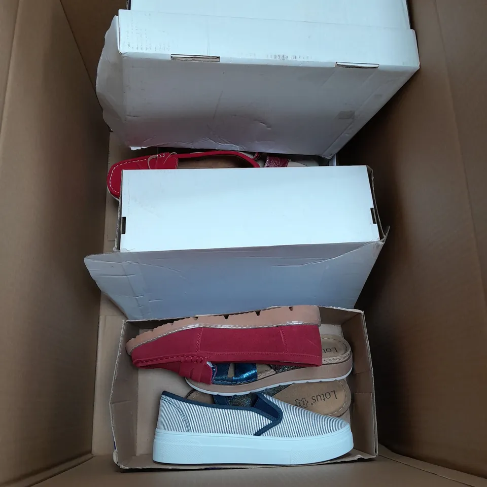 BOX OF APPROXIMATELY 10 ASSORTED PAIRS OF SHOES IN VARIOUS STYLES, COLOURS AND SIZES