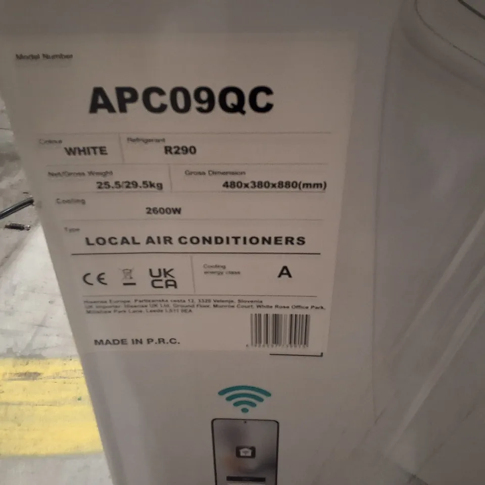 BOXED HISENSE APC09QC WHITE PORTABLE LOCAL AIR CONDITIONER APC09QC
