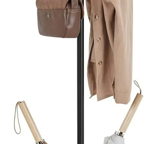 BOXED YAHEETECH METAL COAT RACK WITH UMBRELLA STAND, HALLWAY CABINET WITH 8 HOOKS HEIGHT 186 CM, BLACK