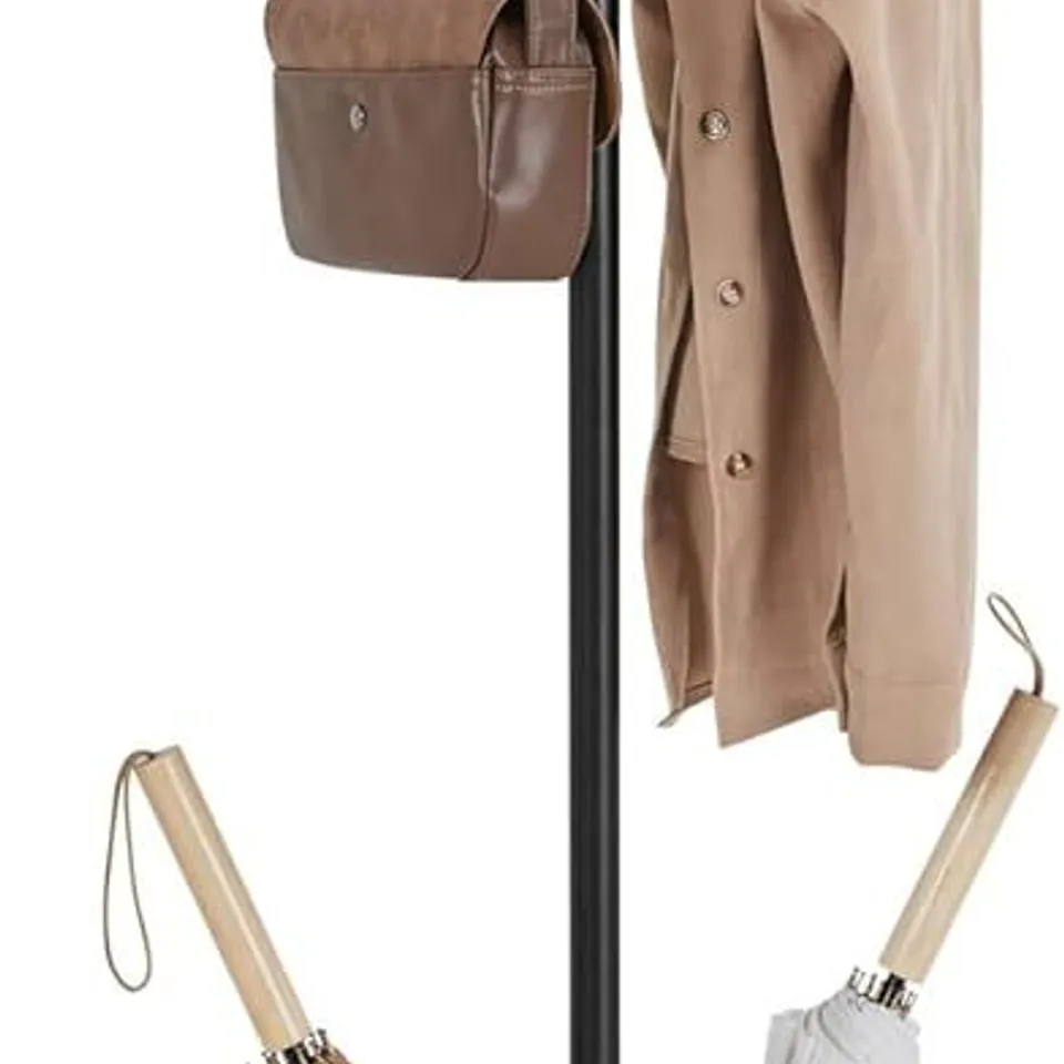 BOXED YAHEETECH METAL COAT RACK WITH UMBRELLA STAND, HALLWAY CABINET WITH 8 HOOKS HEIGHT 186 CM, BLACK