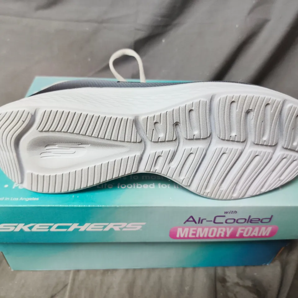 BOXED PAIR OF SKECHERS SNEAKERS – AIR-COOLED MEMORY FOAM, GREY/WHITE - SIZE 6