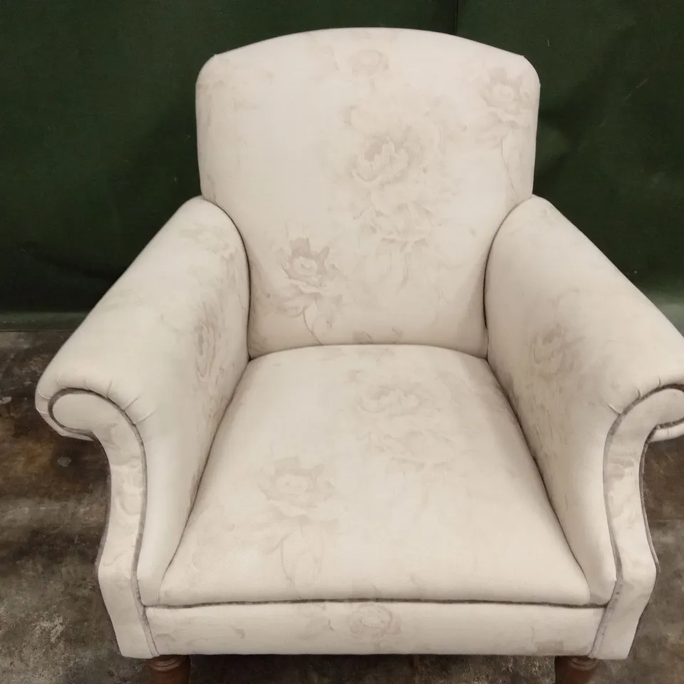 DESIGNER FLORAL PATTERN FABRIC UPHOLSTERED ACCENT CHAIR