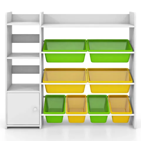 BOXED KIDS BOOKSHELF TOY STORAGE ORGANIZER WITH STORAGE BOXES AND OPEN SHELVES-MULTICOLOR