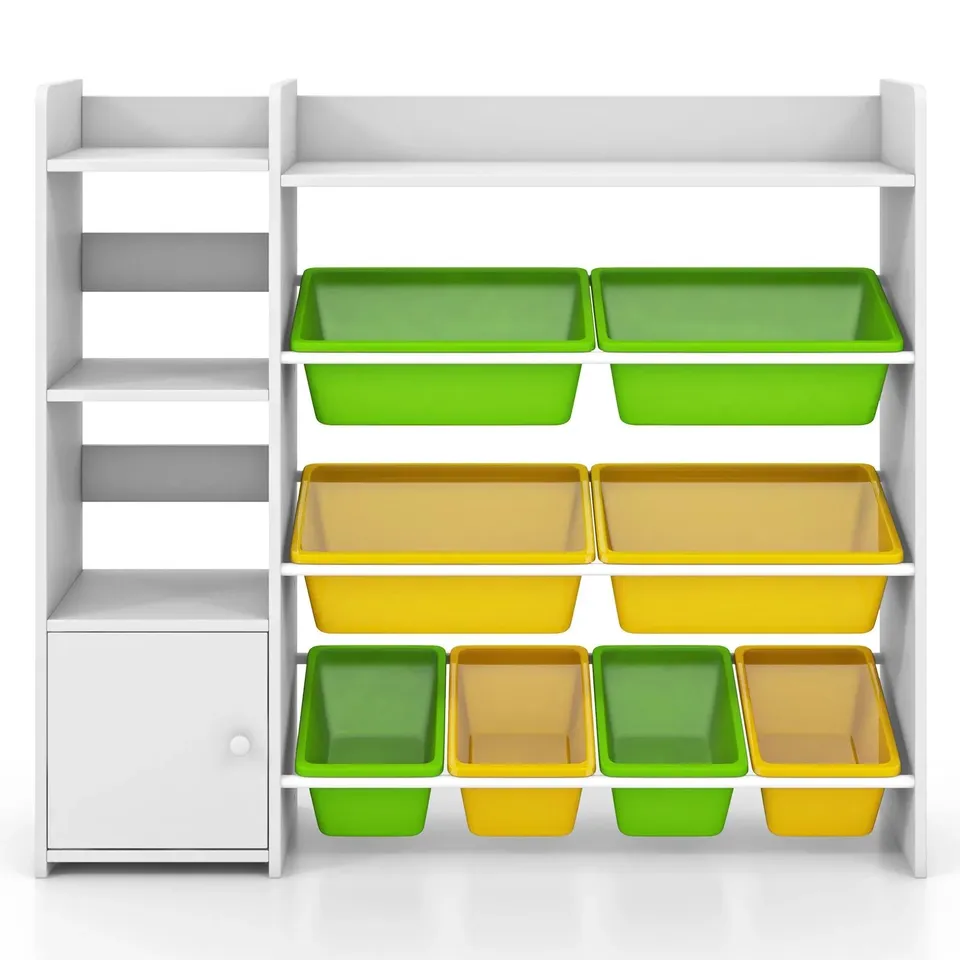 BOXED KIDS BOOKSHELF TOY STORAGE ORGANIZER WITH STORAGE BOXES AND OPEN SHELVES-MULTICOLOR