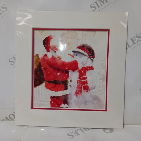 VINTAGE SANTA & SNOWMAN ART PRINT