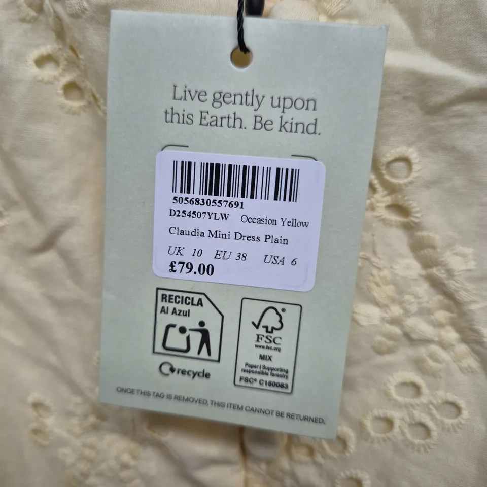 NOBODYS CHILD CLAUDIA MINI DRESS PLAIN – OCCASSION YELLOW, UK 10
