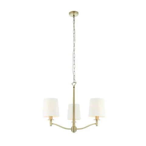 BOXED ORTONA 3 LIGHT PENDANT ANTIQUE BRASS WHITE SHADES
