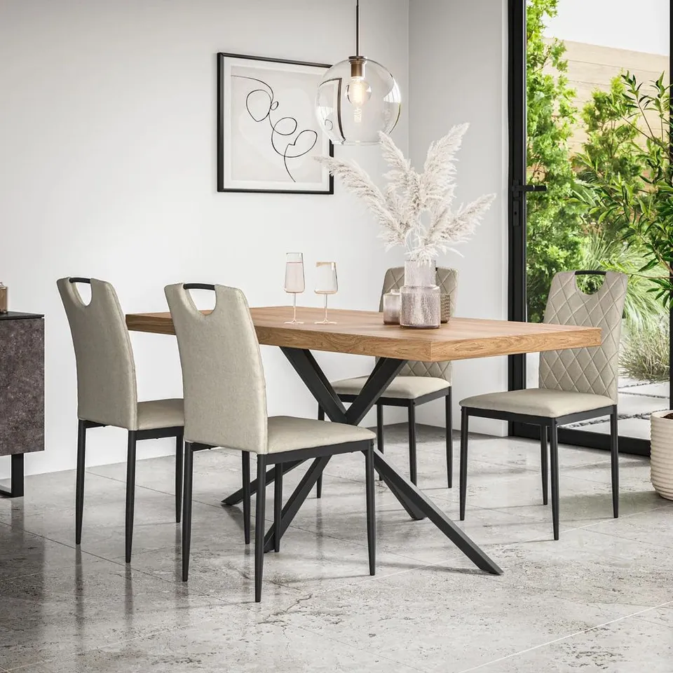 BOXED DONNI RECTANGULAR DINING TABLE - BLACK LEGS & OAK TOP (2 BOXES)