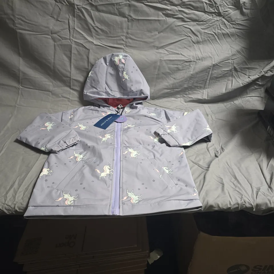 HOLLY & BEAU UNICORN COLOUR CHANGING RAINCOAT, AGE 5-6 – GREY WITH UNICORN PRINT