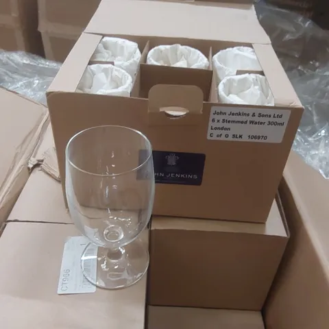 BOX OF APPROXIMATELY 40x BRAND NEW JOHN JENKINS LONDON STEMMED WATER GLASS 300ML