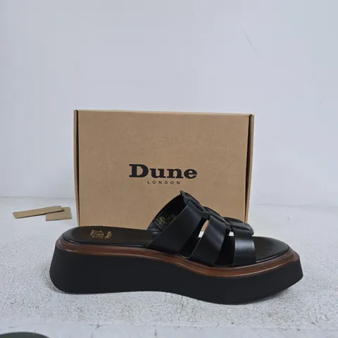 DUNE LONDON BLACK LEATHER PLATFORM SANDALS – UK 7 (EU 40) - MODEL 484 LANTO