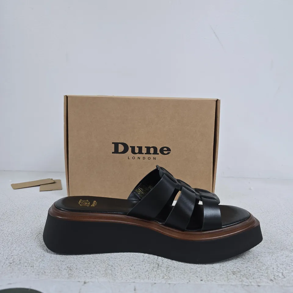 DUNE LONDON BLACK LEATHER PLATFORM SANDALS – UK 7 (EU 40) - MODEL 484 LANTO