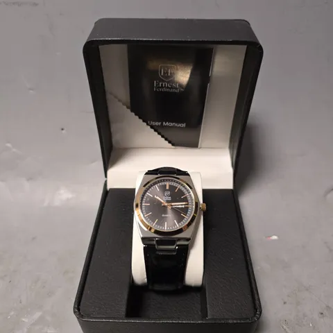 ERNEST FERDINAND WATCH – DAY DATE CALENDAR DIAL – LEATHER STRAP – 3ATM WATER RESISTANT